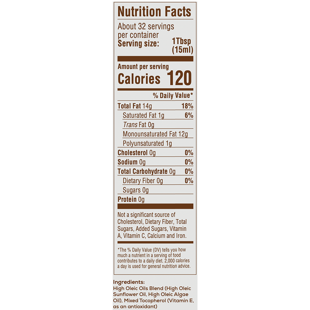 Nutrition Facts panel of Thrive Signature Culinary Blend with Algae Oil