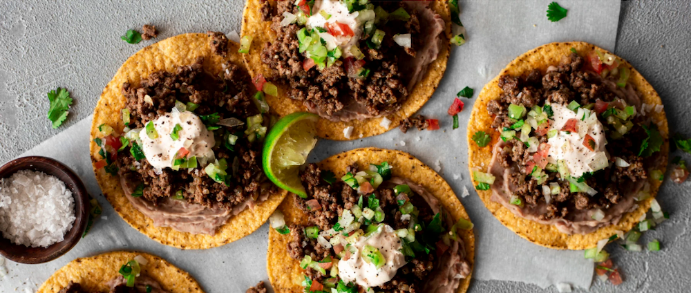 Bean and Beef Tostadas with Tomatillo Salsa